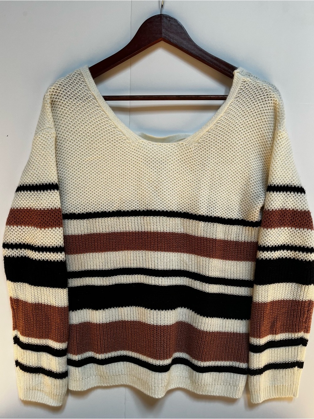 Angel Kiss Striped V-Neck Boho Sweater Size Medium
